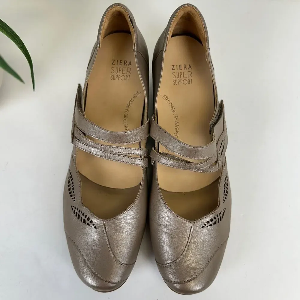 Ziera Super Support Casey Mary Jane Heel Gold Leather Comfort Shoe EU 43 US 12.5